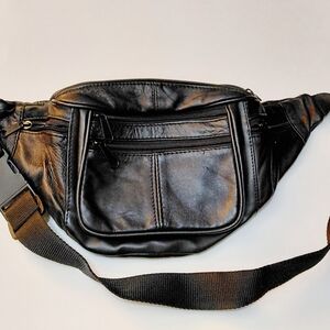 Multi- Pocket  Black Adjustable Strap Waist Bag - OS